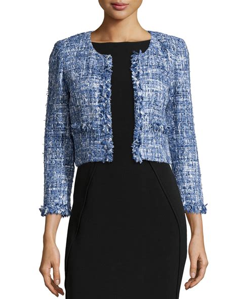 Cropped Check Tweed Jacket in Blue/white 